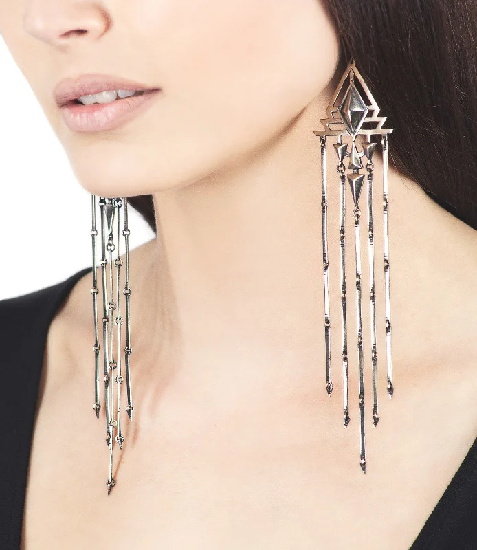 Wide statement earrings-diamond earrings with cast chain