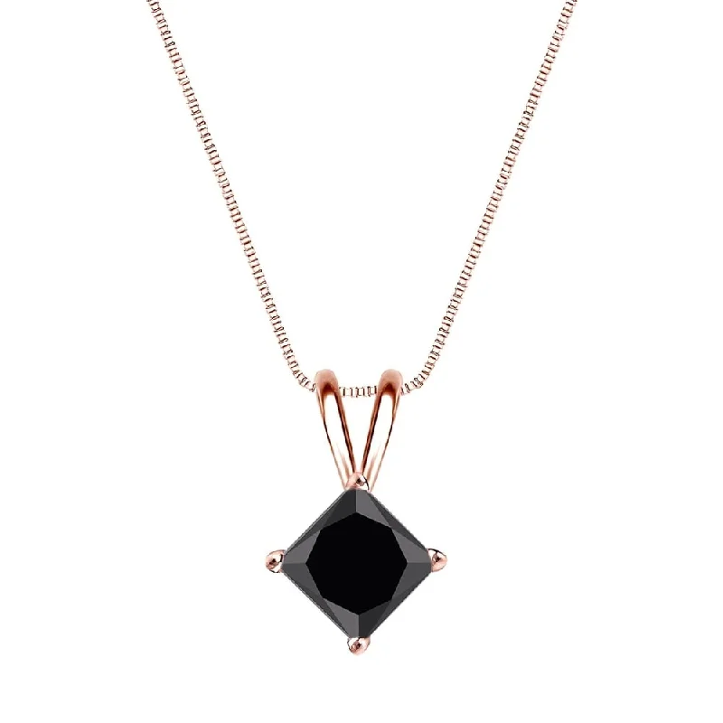 Surf wave necklaces-Auriya 3/4ctw Princess Cut Solitaire Black Diamond Necklace 14k Gold