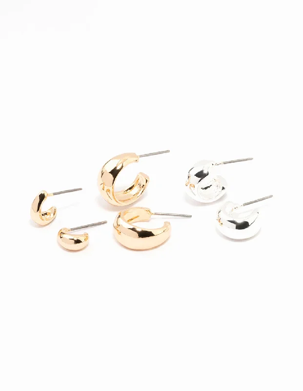 Trekker braid earrings-Mixed Metals Simple Hoop Earrings 3-Pack