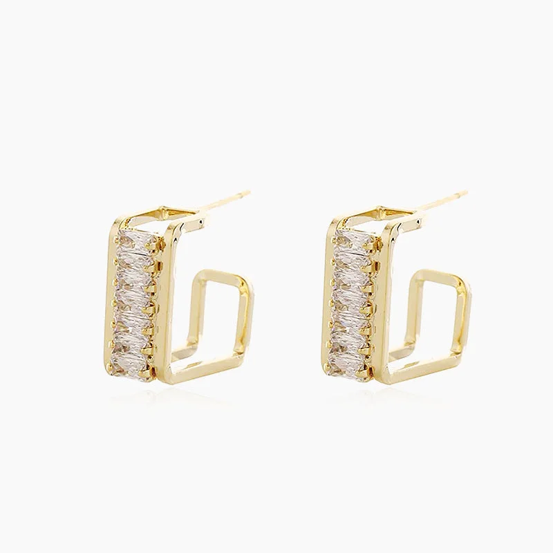 Lily motif earrings-Square Cubic Zirconia Earrings