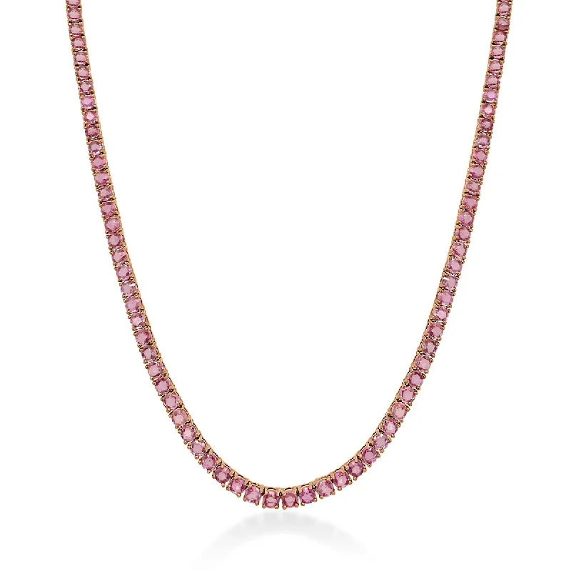 Lapis drop necklaces-Joelle Pink Sapphire Tennis Necklace 14K Gold 16 inches