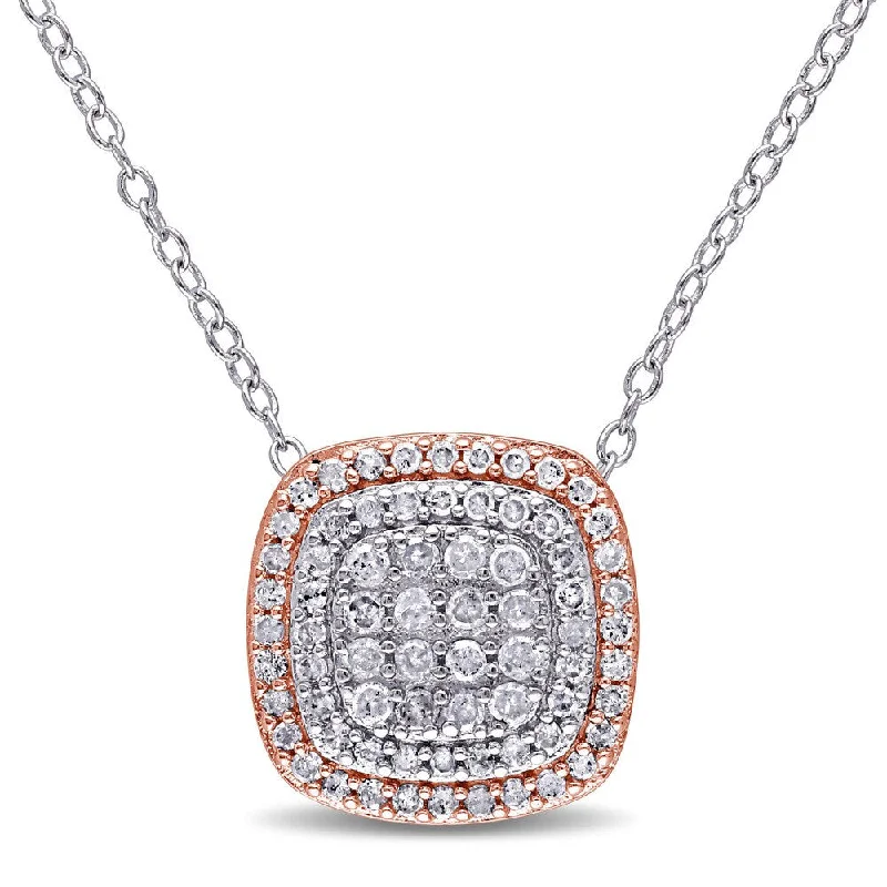 Alloy metal necklaces-Miadora 2-Tone White and Rose Plated Sterling Silver 1/2ct TDW Diamond Grid Double Halo Necklace