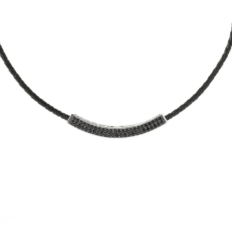 Leaf motif necklaces-Sterling Silver 2ctw Black Spinel Necklace 18'L