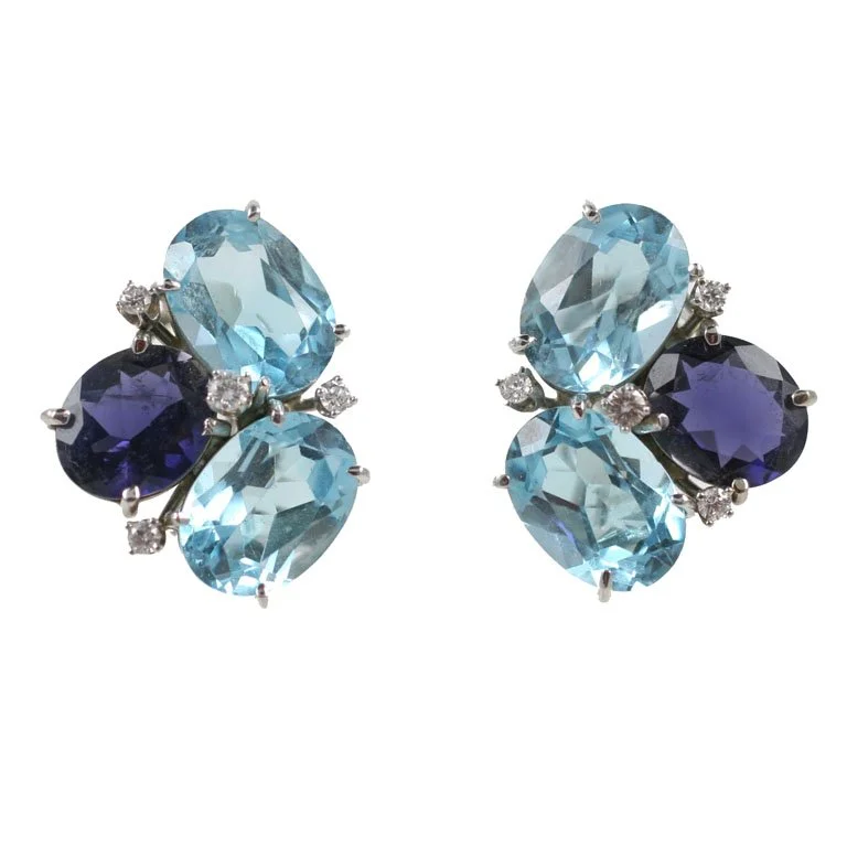 Topaz stone earrings-Blue Topaz and Iolite Pebble Earrings