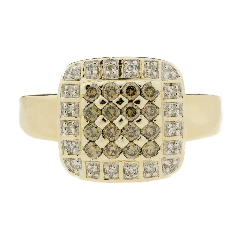 Silk detail engagement rings-0.75ctw Diamond Fashion Cluster Ring in 14K Yellow Gold - Size 9.75