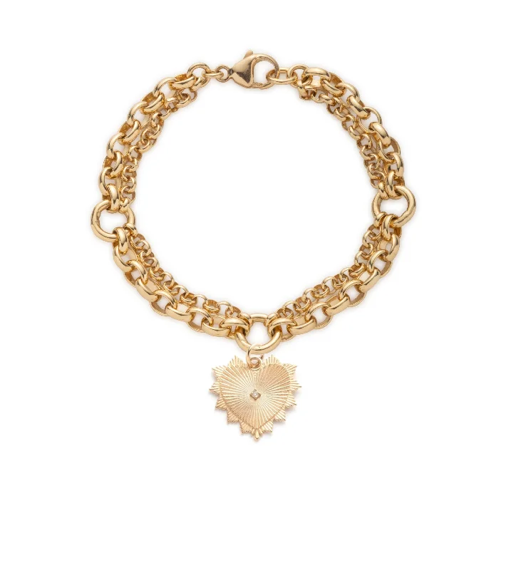 Lustrous silver bangles-Radiating Heart Festoon Chain Bracelet : in Yellow Gold