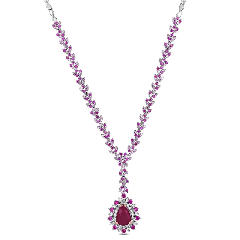 Heavy collar necklaces-Miadora 3 5/8ct TGW Ruby & Pink Sapphire 1/4ct TW Diamond Necklace in 14k Two-Tone Gold