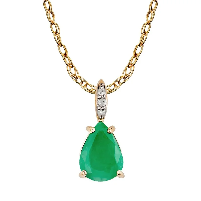 Retro photo necklaces-Viducci 10k Yellow Gold Genuine Pear-Shape Emerald and Diamond Tear-Drop Pendant Necklace