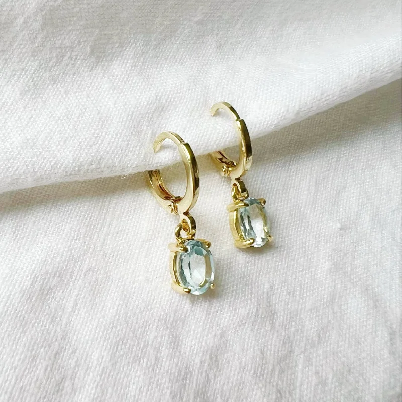 Agate drop earrings-Laguna Blue CZ Huggie Hoops Earrings Gold Filled