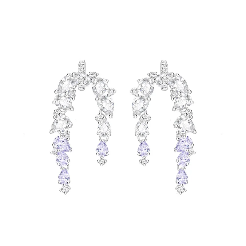 Alloy metal earrings-“Blooming Wisteria” Flower Sterling Silver Drop Earrings