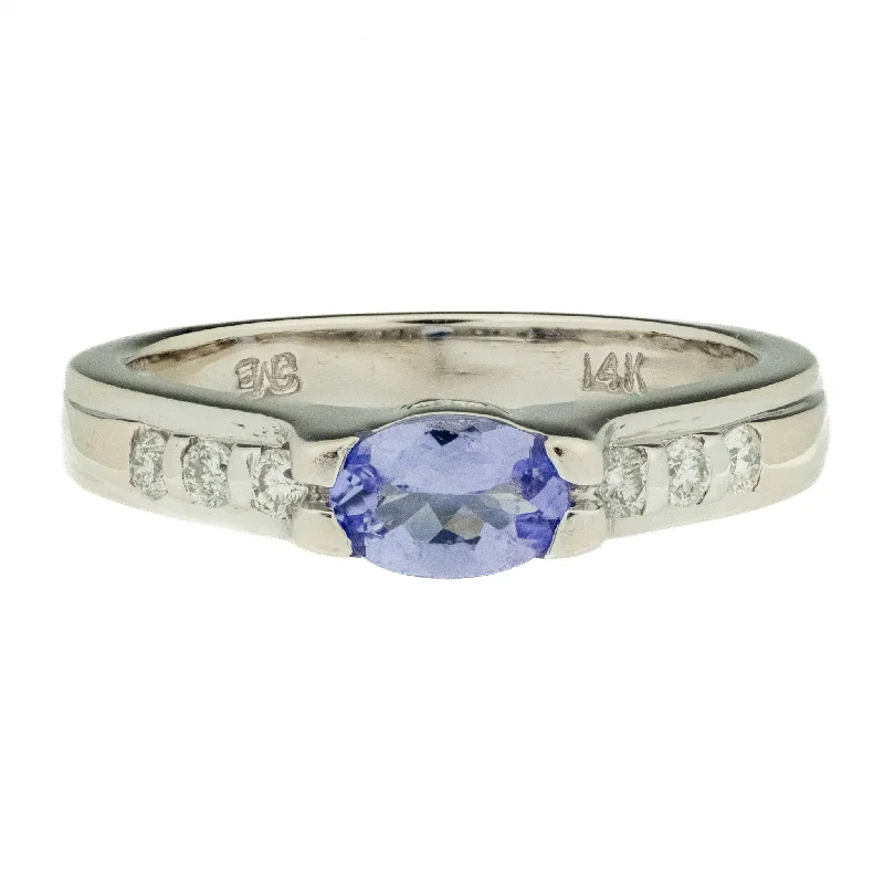 Rough band engagement rings-0.40ctw Tanzanite & Diamond Accented Gemstone Ring in 14K White Gold - Size 6.25