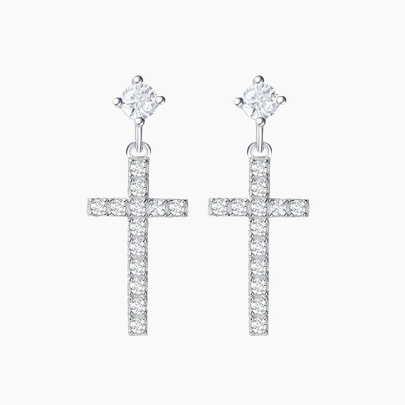 Thick tier earrings-Small Little Cute Dangle Drop Cross Earrings