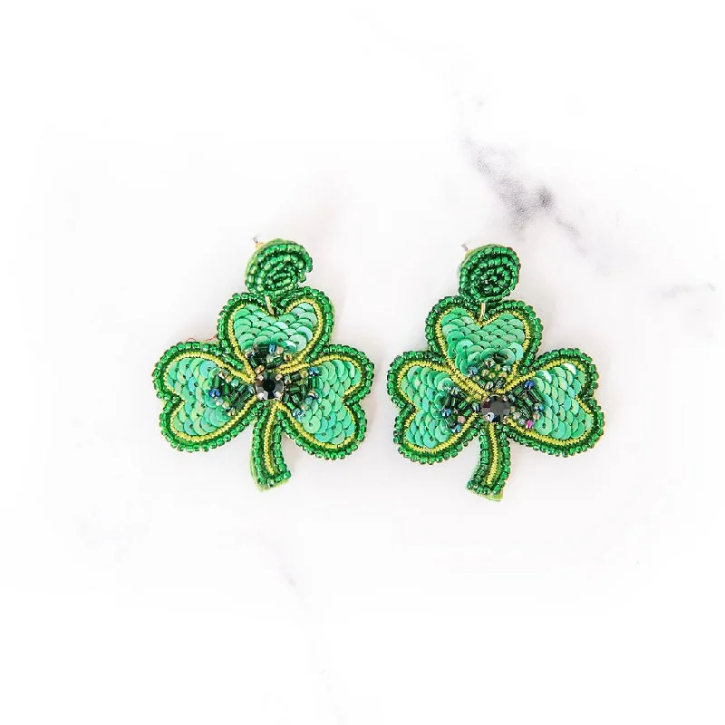 Polished bead earrings-Beaded Shamrock Earrings