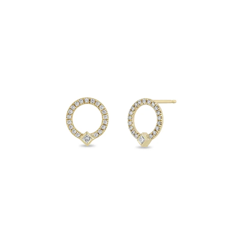 Thick tier earrings-14k Princess Diamond & Diamond Circle Studs