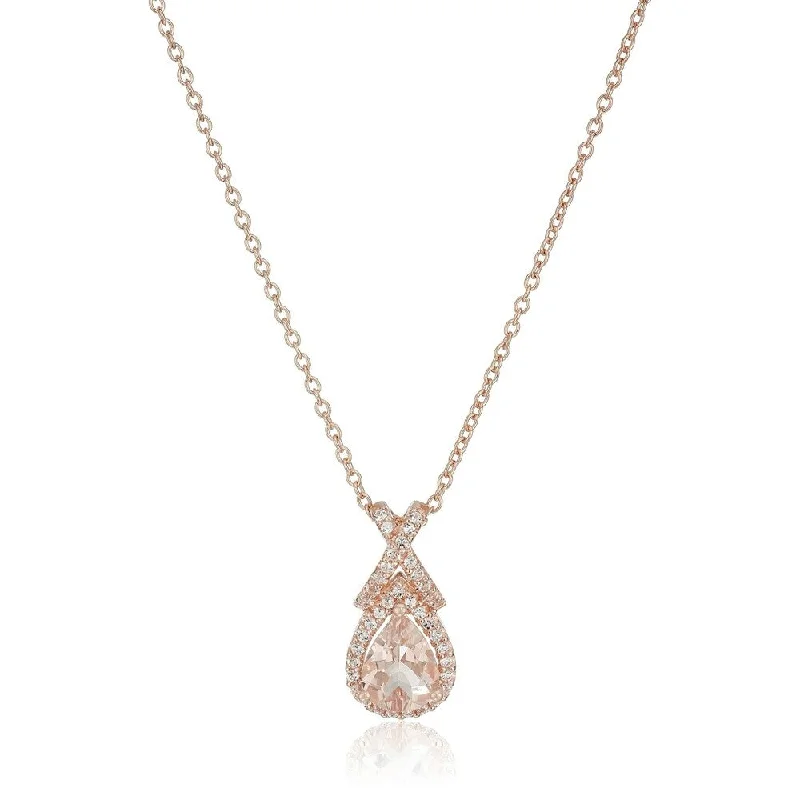 Tiny charm necklaces-Rose Gold-plated Silver Morganite & White Topaz Pendant Necklace, 18" - peach