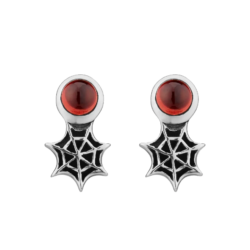 Vivid druzy earrings-SPIDERELLA - Garnet & Sterling Silver Studs