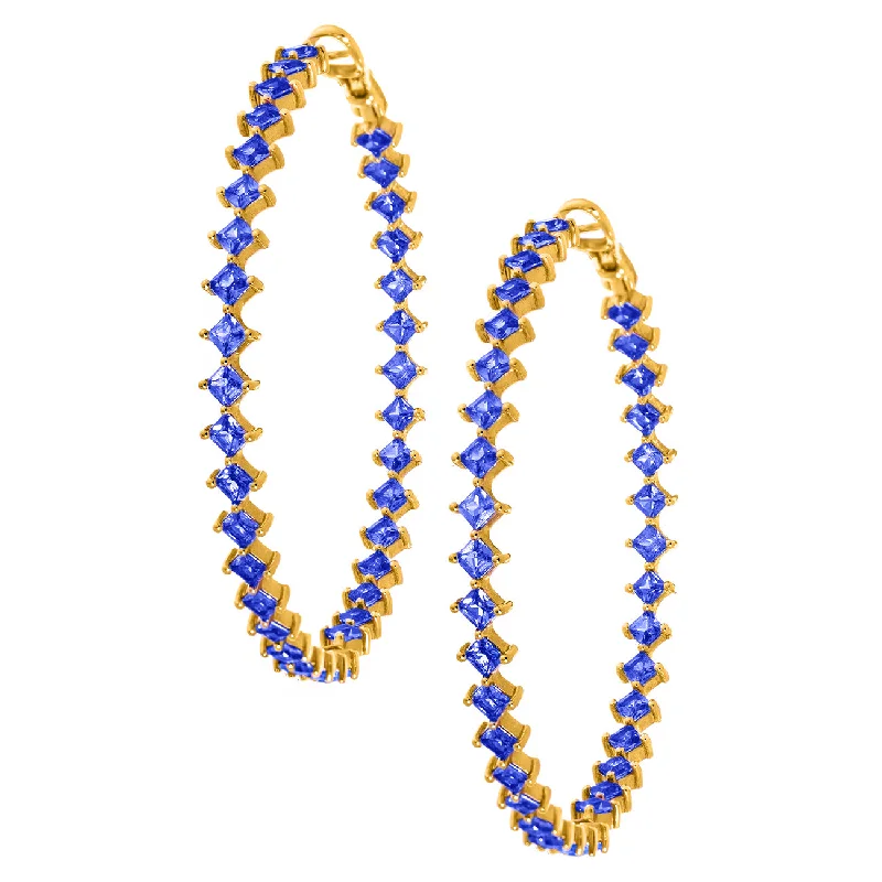 Two-tone earrings-Jo Hoops Yellow Gold Blue Sapphire