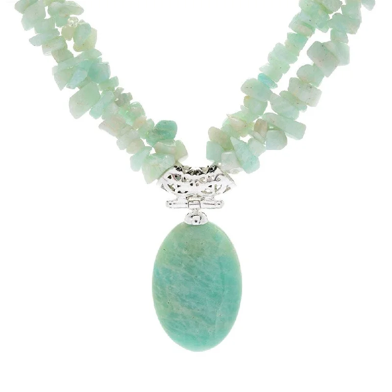 Faith charm necklaces-Sterling Silver 17.5" 30 x 20mm Oval Amazonite 2-Strand Necklace